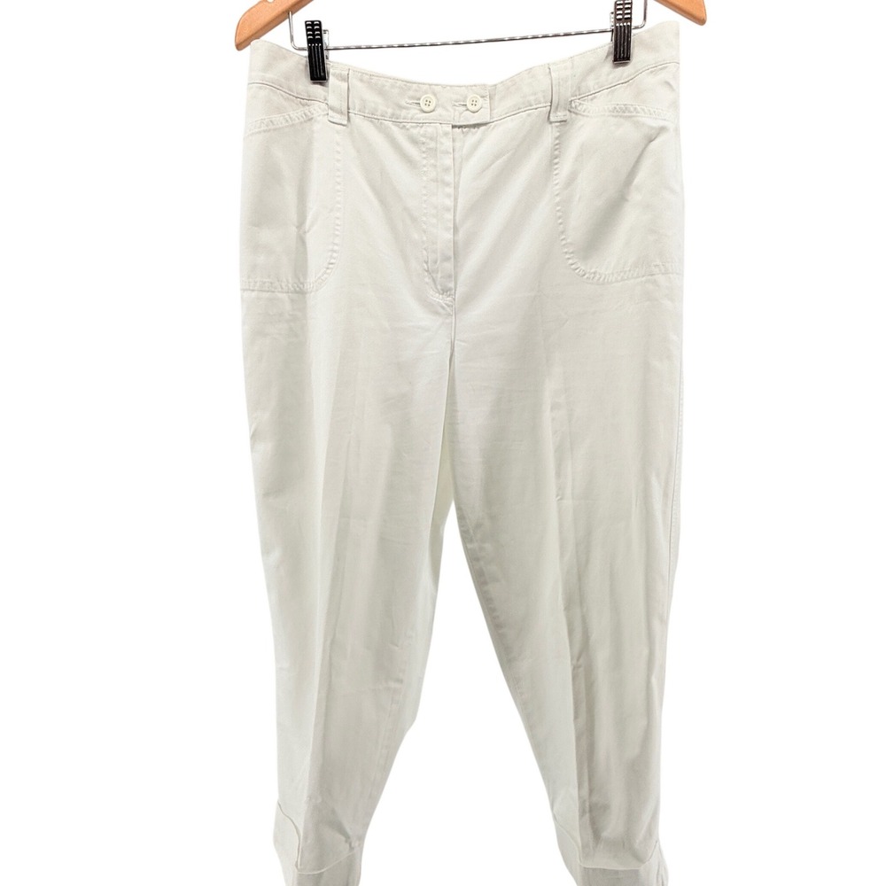 Talbots Womens White Twill Cropped Pants High Rise Straight Leg *see info**